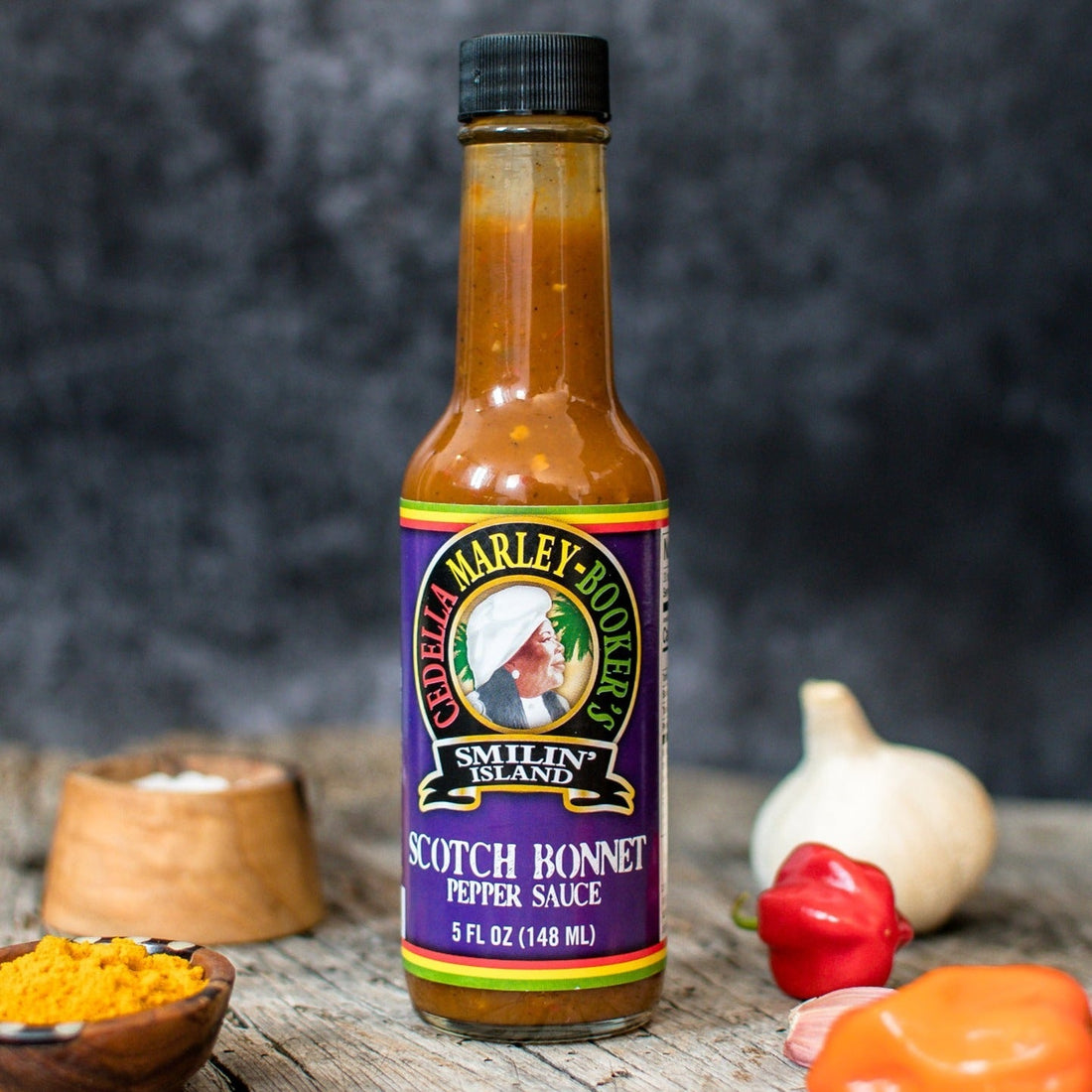 Scotch Bonnet Hot Sauce bottle with Caribbean ingredients