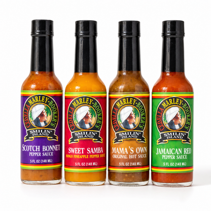 Smilin Island four hot sauce bundle on white background